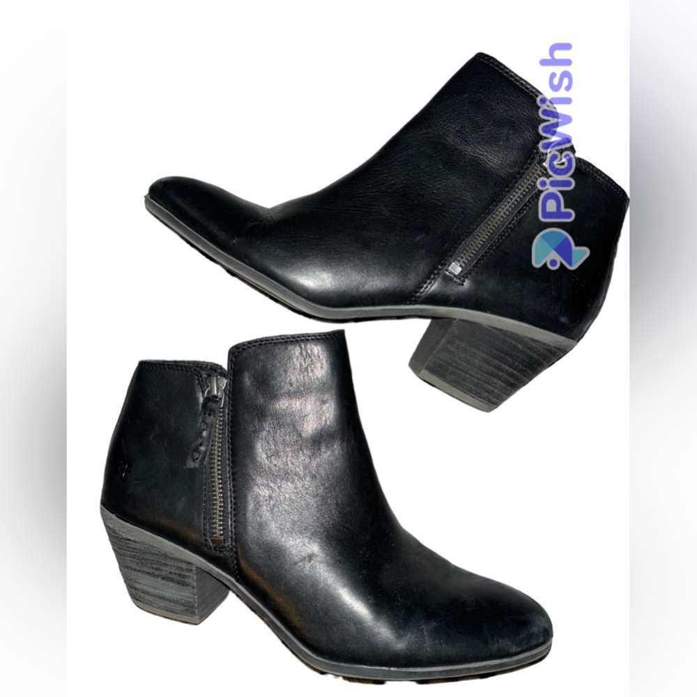 Frye Judith Black Leather Zip Ankle Booties 9.5 - Picture 2 of 9